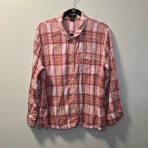 💛J. Crew Women’s Flannel Long Sleeve Pajama Top in Blush Tartan Sz L BD198